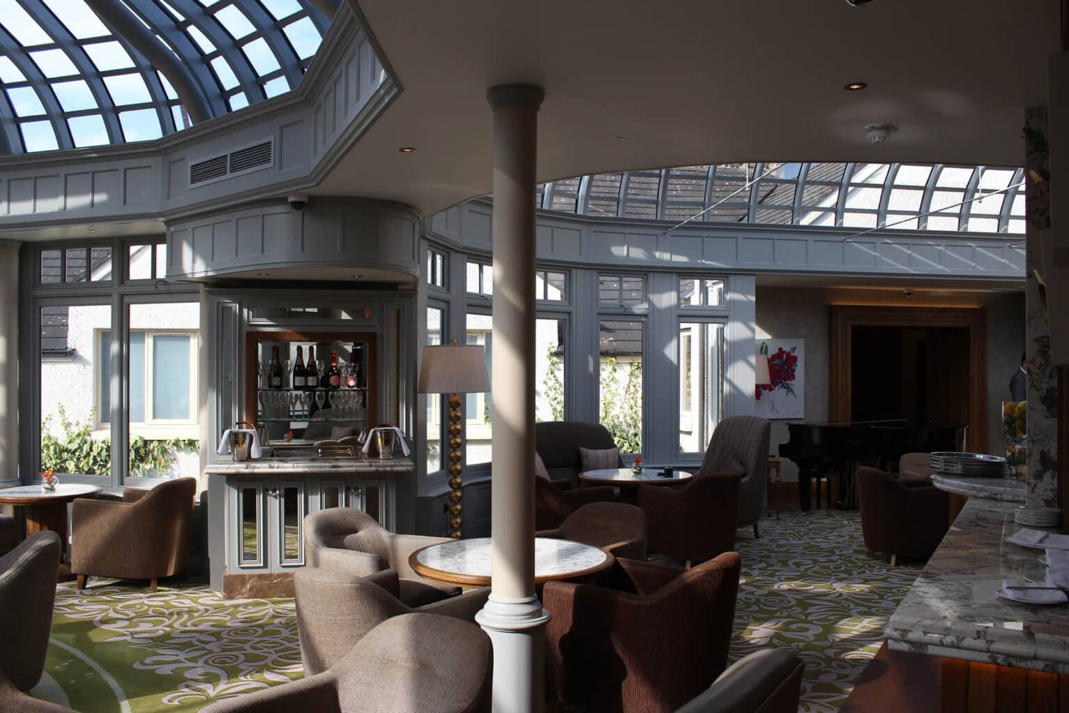 Bespoke glazed extension for a hotel bar, creating a bright, relaxing lounge.