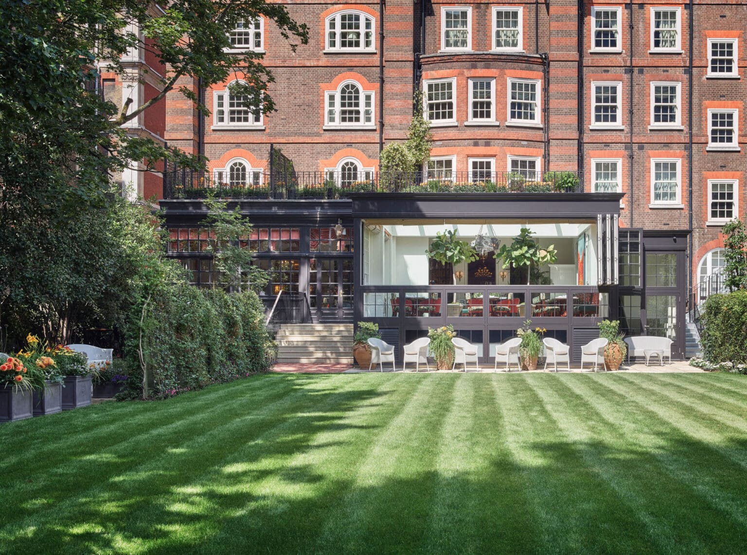 Exterior of a hotel and spa, a commercial client of Hampton Conservatories.