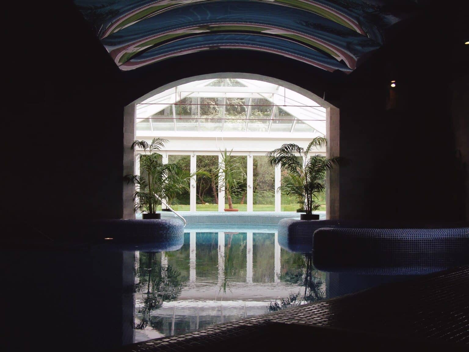 Interior of a luxury commercial pool house for a hotel or spa.