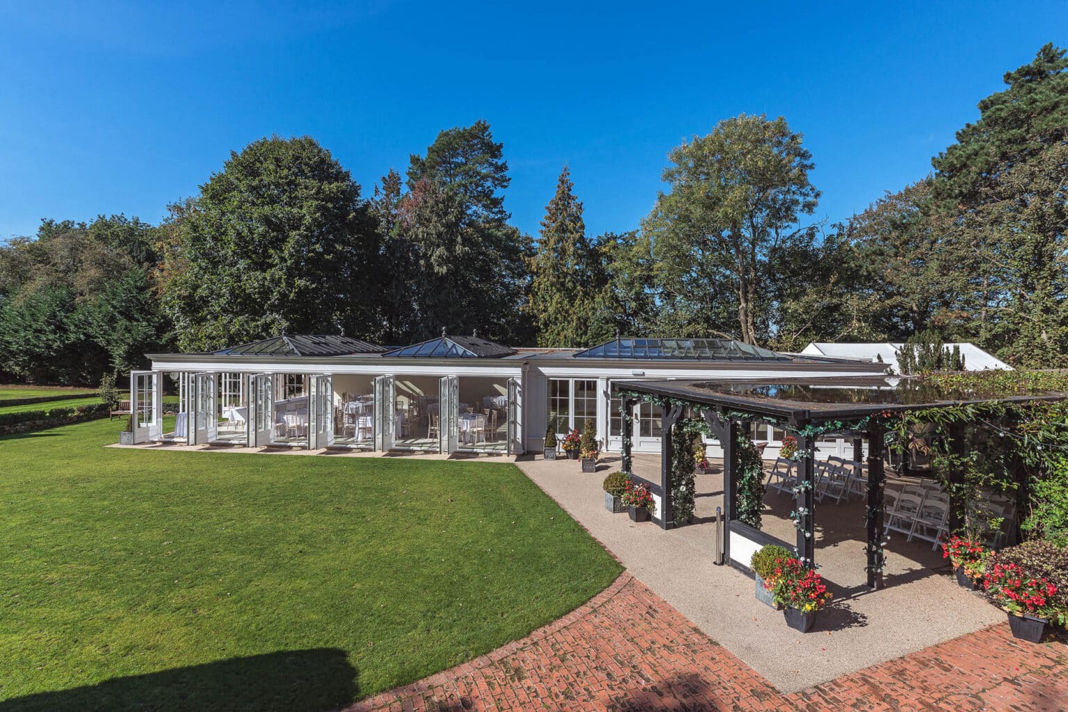 Commercial hardwood conservatory for a wedding or hospitality event.